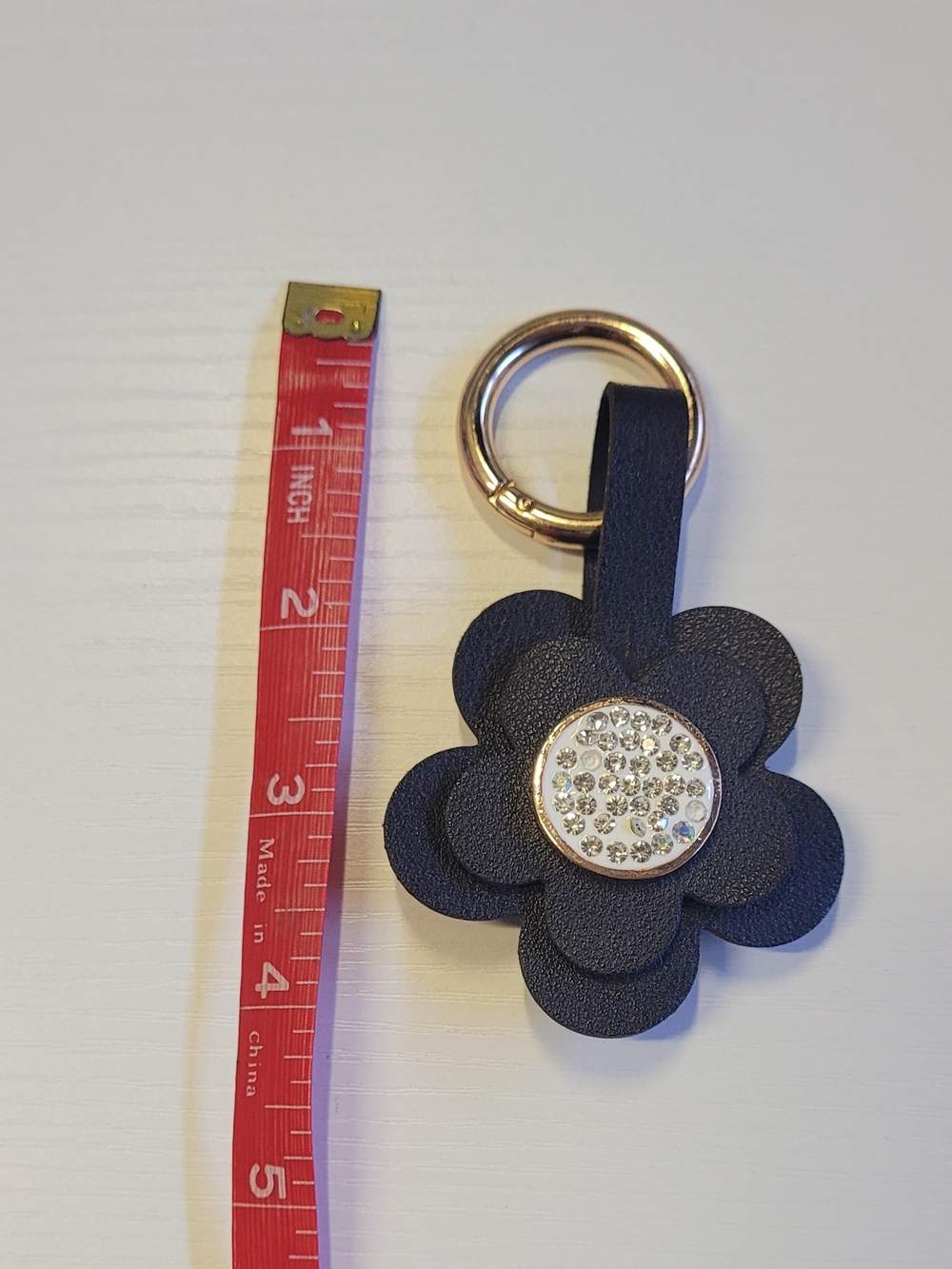 Night Black Flower Keychain with Crystal Center